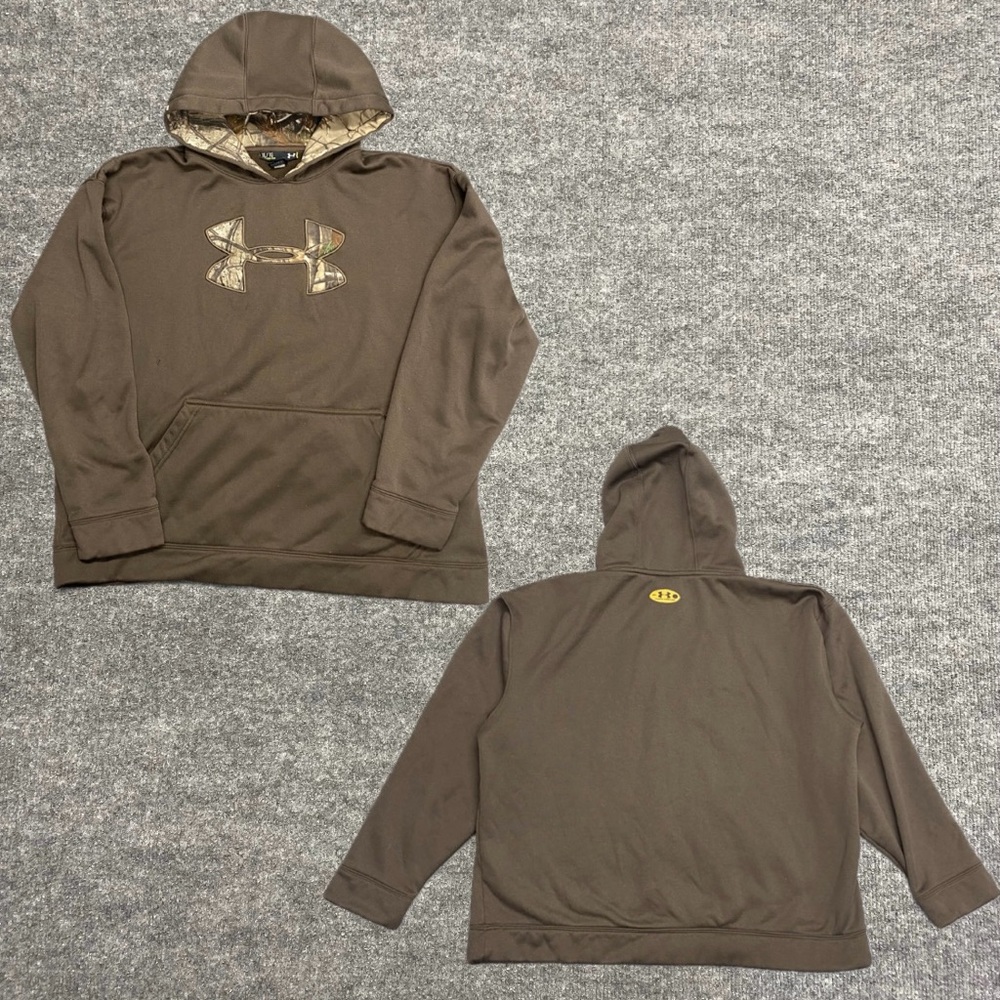 Under Armour Hoodie Brown Camo Sweatshirt Pullover Hooded Fleece Size X-Large